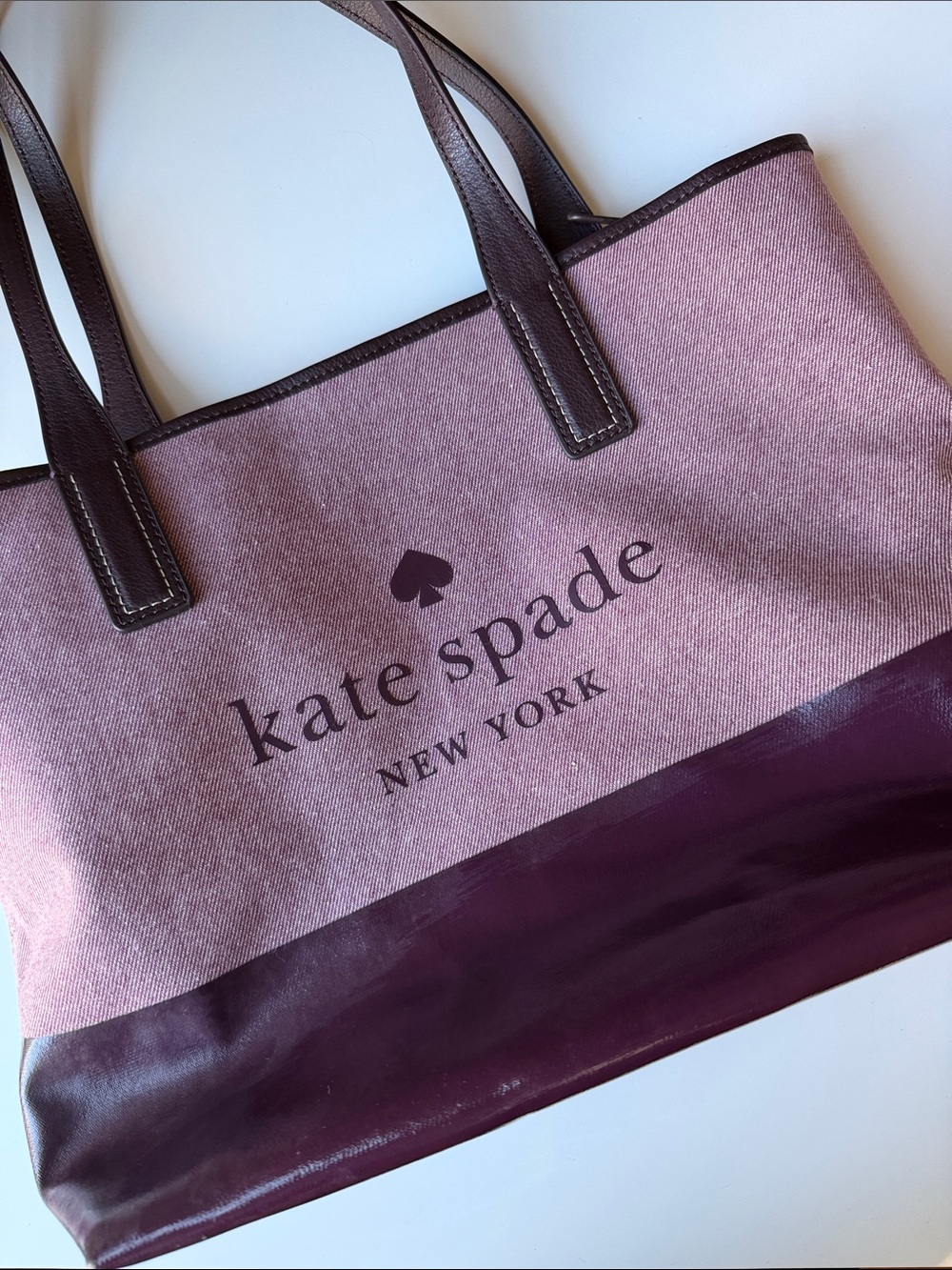 kate spade Pink Canvas Tote with Plum Leather Trim